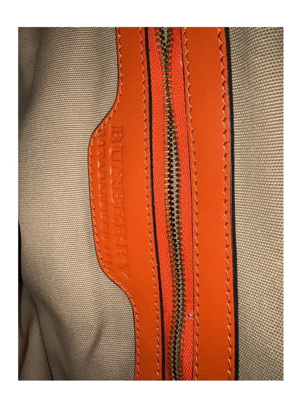 Burberry Nova Check Orange Leather Trim Canvas Tote Shoulder Bag Brass Hardware - Picture 5 of 13